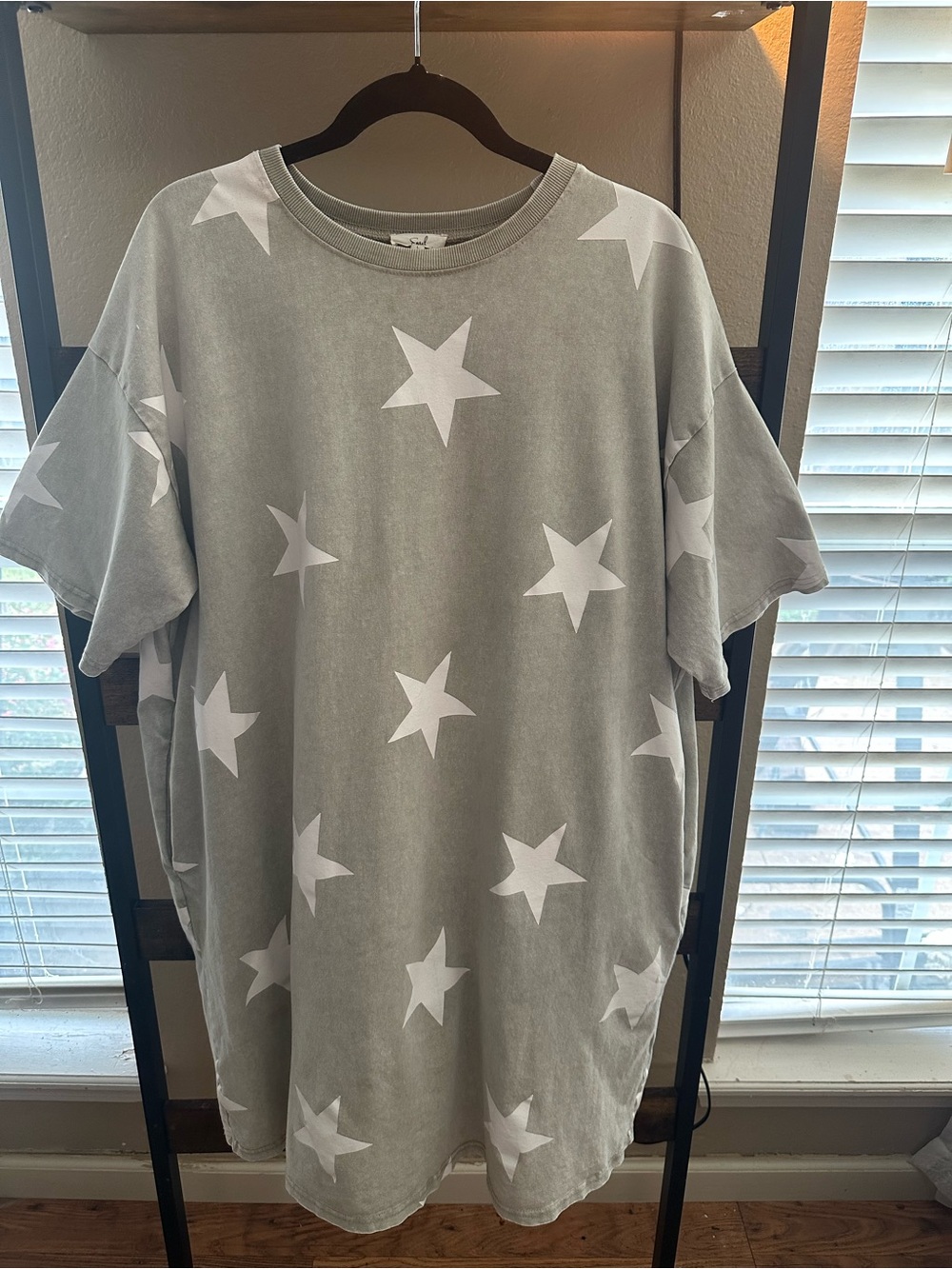 Easel 100% Cotton Star Mineral Wash T-Shirt Dress Pockets L